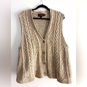 Vintage Eddie Bauer Button-Front Cable Knit Sleeveless Sweater Vest